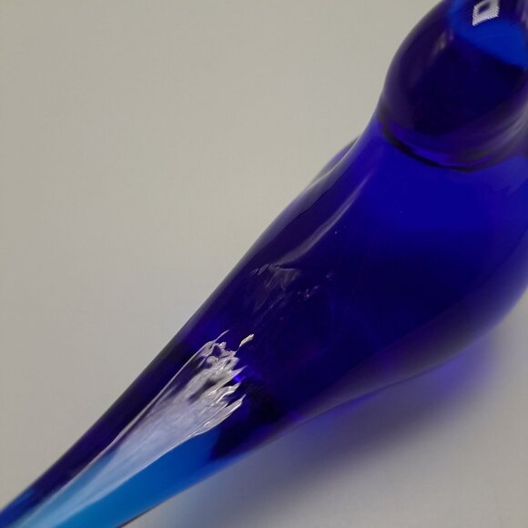 Hand Blown Blue Glass Bird Sculpture Decorative Art Piece Collectible Home Decor - Picture 3 of 12